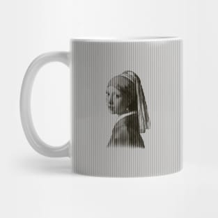 Girl with the Pearl Earring Painting in Vertical Stripes Pattern Mug